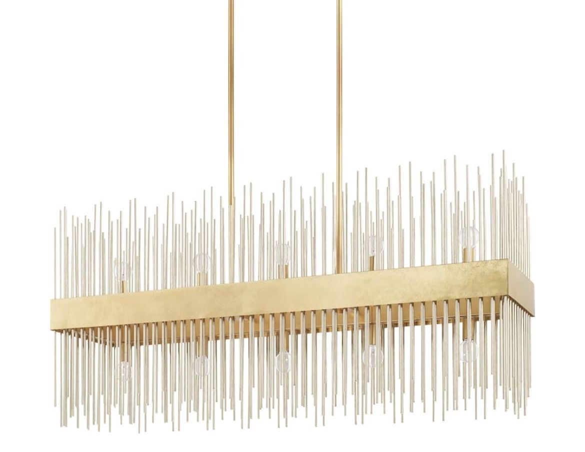 Capital Lighting 825401FI Lena Luxe Art-Deco Vintage Jewelry-Like Metal Rods & Gold Band Frame Linear Chandelier Island Light, 10-Light 600 Total Watt