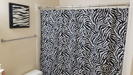Zebra Bathroom Decor- Shower Curtain + Wall Art