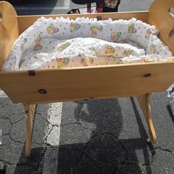 Wooden cradle rocking baby bed include mattress