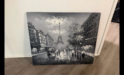 Original Oil Painting Paris Black White Eiffel Tower 20x24 Impressionism