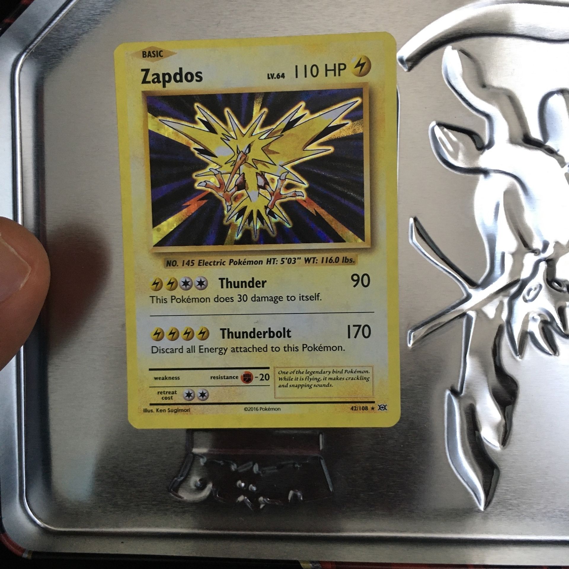 Pokemon ZAPDOS 42/108 Rare Holographic Card Base Set Unlimited 2016 Holo Rare