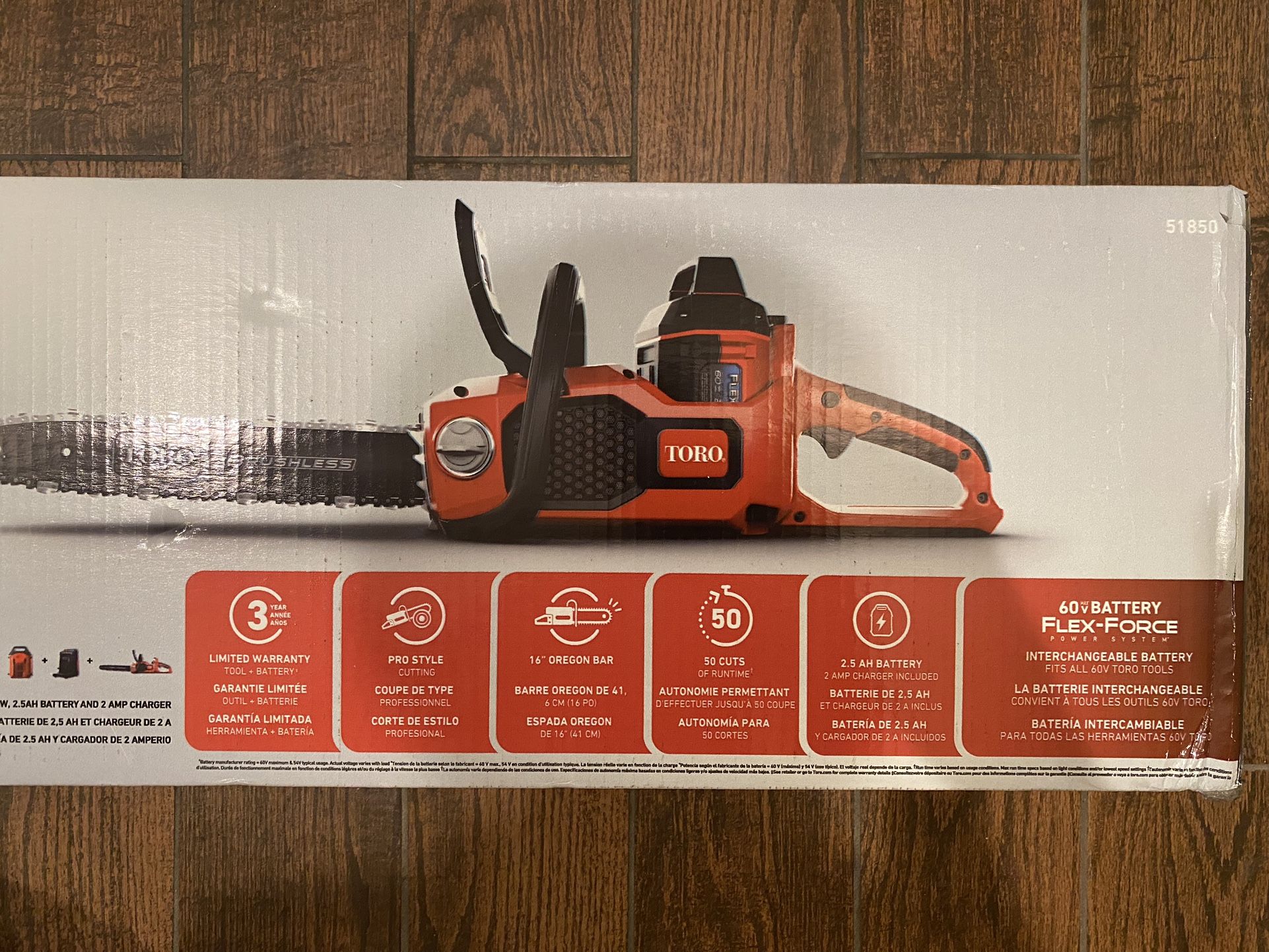 Toro 51850 Flex-Force 60-volt Max 16-in Brushless Battery 2.5 Ah Chainsaw (Battery and Charger Included)