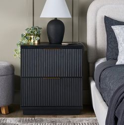 Black Fluted 2-Drawer Nightstand