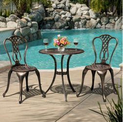 3pc Cast Iron Bronze Color Patio Outdoor Bistro Set