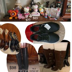 Antiques , Telephone & Flags
Vintage Suitcases, Hello Kitty, Harley Davidson Boots, Rotary Telephones, Fisher Price , Little people, nike tennis shoes
