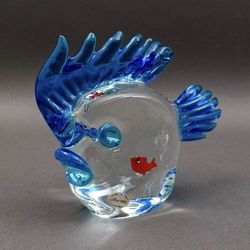 Murano Blown Glass Fish Paperweight W/Original Murano Italy Sticker