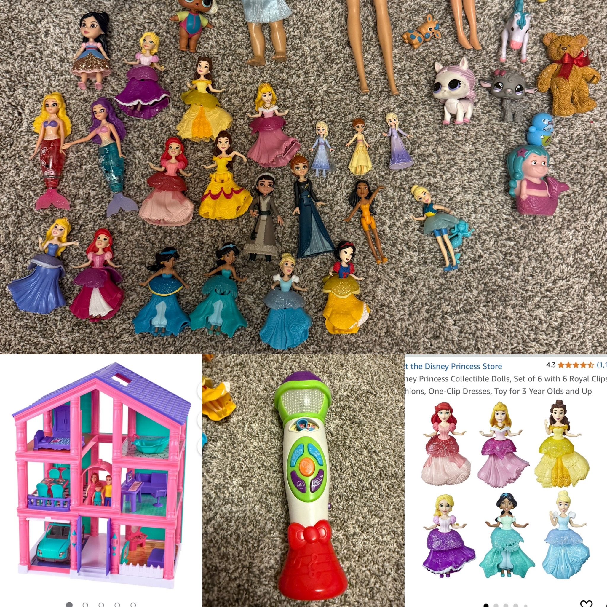Toy bundle (Kids dollhouse, over 20 Disney princess collection, singing microphone and More )