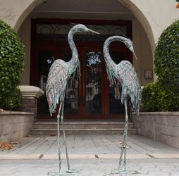 Garden Crane Statues Metal Heron Outdoor Statue 46 Inch Standing