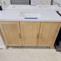 48” Brand New Bathroom Vanity in Walnut color, Soft Close Solid Wood with Marble Top in White  $799 