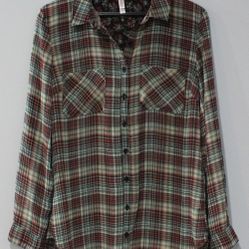 Xhilaration Women's Size M Plaid Sheer Long Sleeve Button Shirt