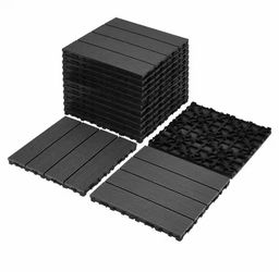 9 PCS 1 ft. x 1 ft. Black heavy-duty & recyclable Wood-Plastic DIY Interlocking Deck Tiles Waterproof