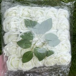 a pack of 25 off white foam artificial roses for wedding decorations , reception decor, DIY centerpieces