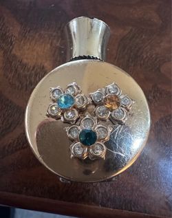 Vintage Jeweled Flower Rhinestone Purse Perfume bottle 1950s 2 inches tall