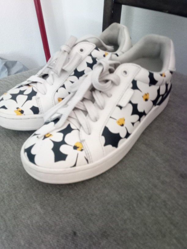 Authentic Black And White Flowered Coach Shoes
