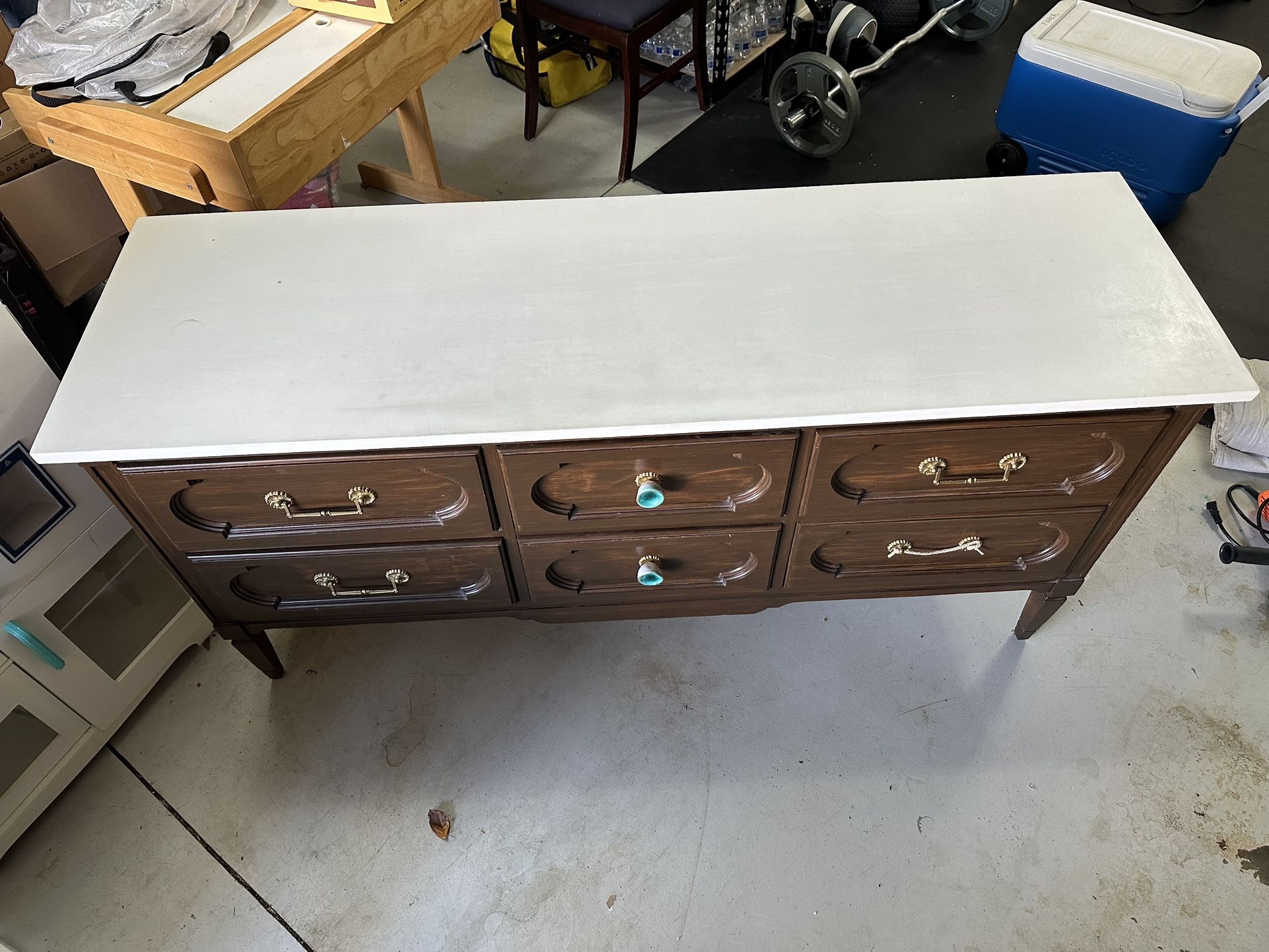 Wide Dresser Refinished White Cement Top