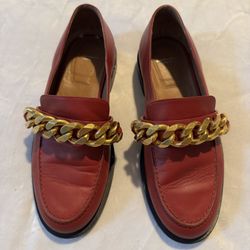 Givenchy Red Leather Loafers with Gold Chain – Luxury Designer Shoes (Women’s Size 5.5)