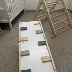 Olakids Pikler Triangle Set 7 in 1 Climbing Toys for Toddlers Foldable Baby Wood Montessori Jungle Gym with Angle Adjustable Ladder Seesaw Ramp Indoor