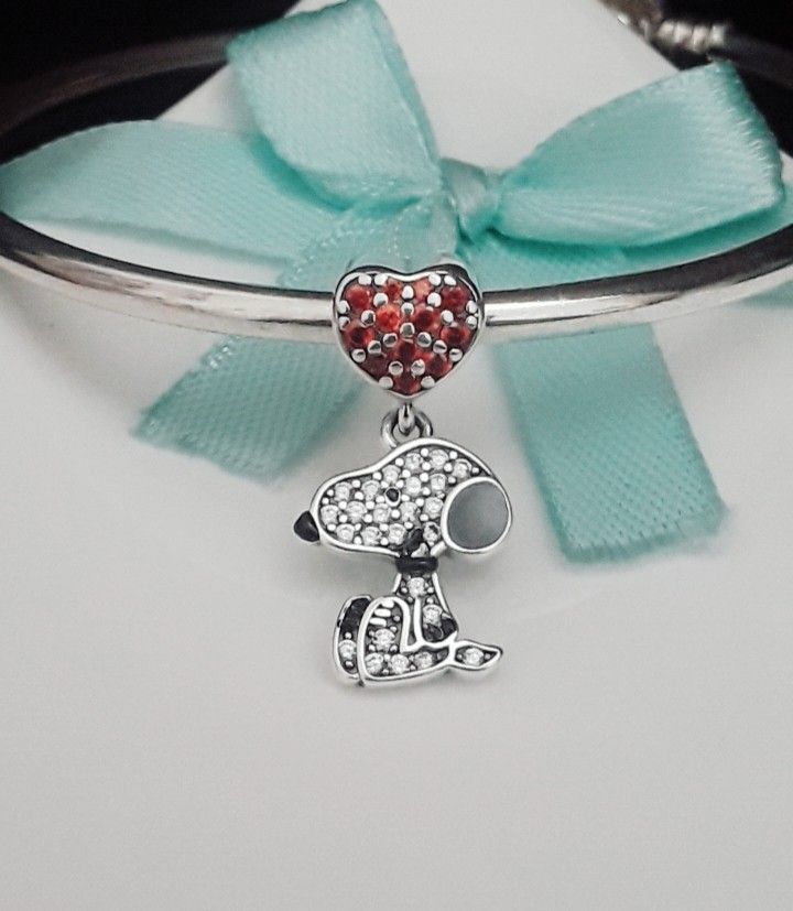 VALENTINES SNOOPY CZ CHARM FOR PANDORA BRACELETS