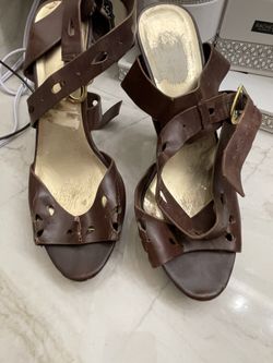 Strappy Chocolate, Leather, Brown Peep, Toe, High Heels