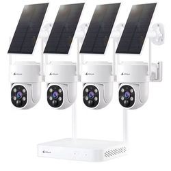 Kittyhok Solar Security Cameras Wireless Outdoor, 360° Pan & Tilt Home Security Camera, No Subscription, 2K Clarity, Color Night Vision, WiFi6 NVR wit