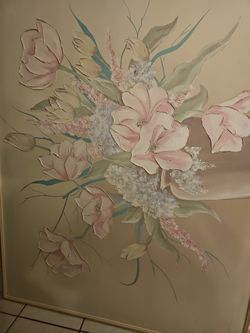 Extra Large Oversized Vintage Flower Painting 