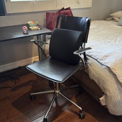 free black leather desk office chair 