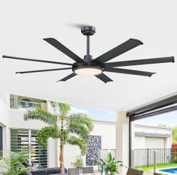 60” Black aluminum ceiling fan with light and remote