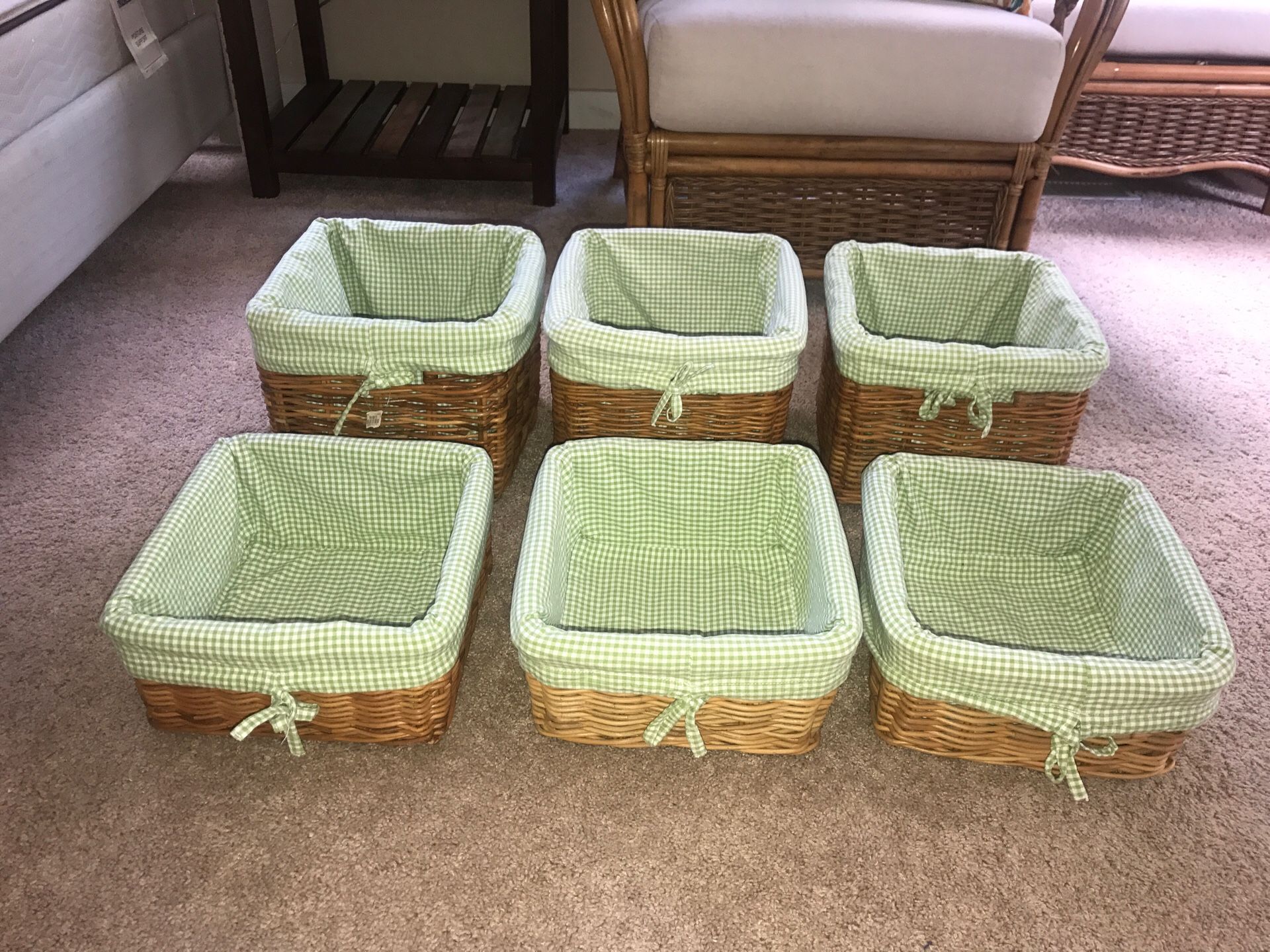 POTTERY BARN KIDS SABRINA BASKETS WITH GINGHAM LINERS NEW