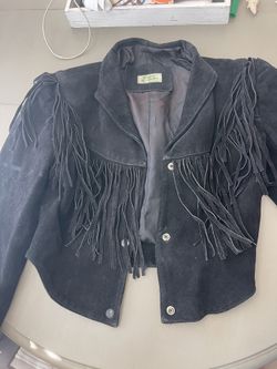 Black Suede Fringe Western Jacket (S/M)