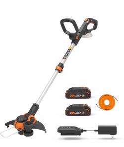 WORX Cordless String Trimmer & Lawn Edger, 12'' Electric Weed Wacker with Command Feed, 20V Weed Eater with 5.5 LBS, 2 Batteries & Charger Included, W