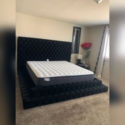 King or Queen size Platform bed frame Double layered low profile bed Black color
