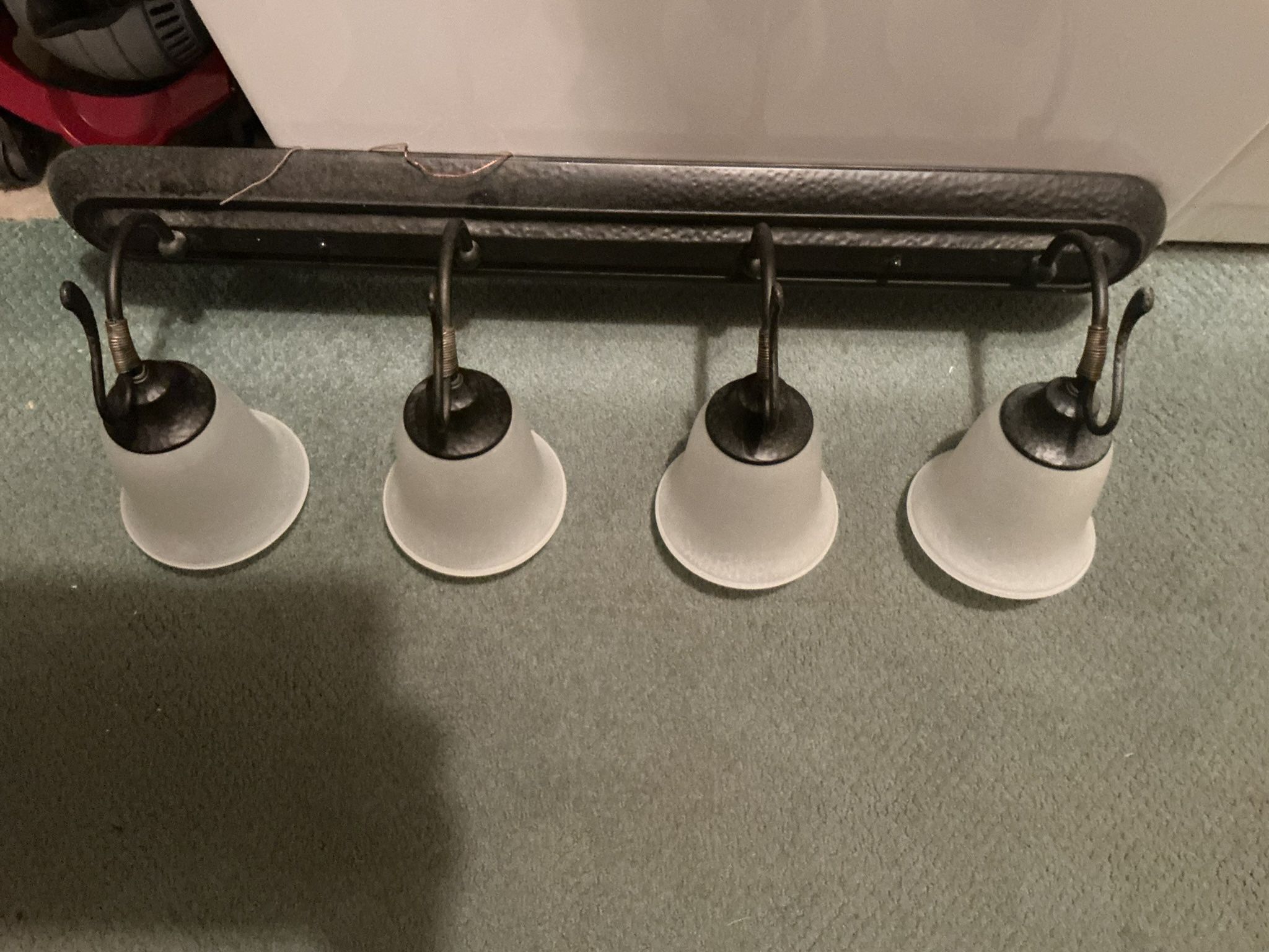 Vanity Light With 4 Lights, Black With Touch Of Gold, Frosted Shades, 32 X 10 X 8.75”