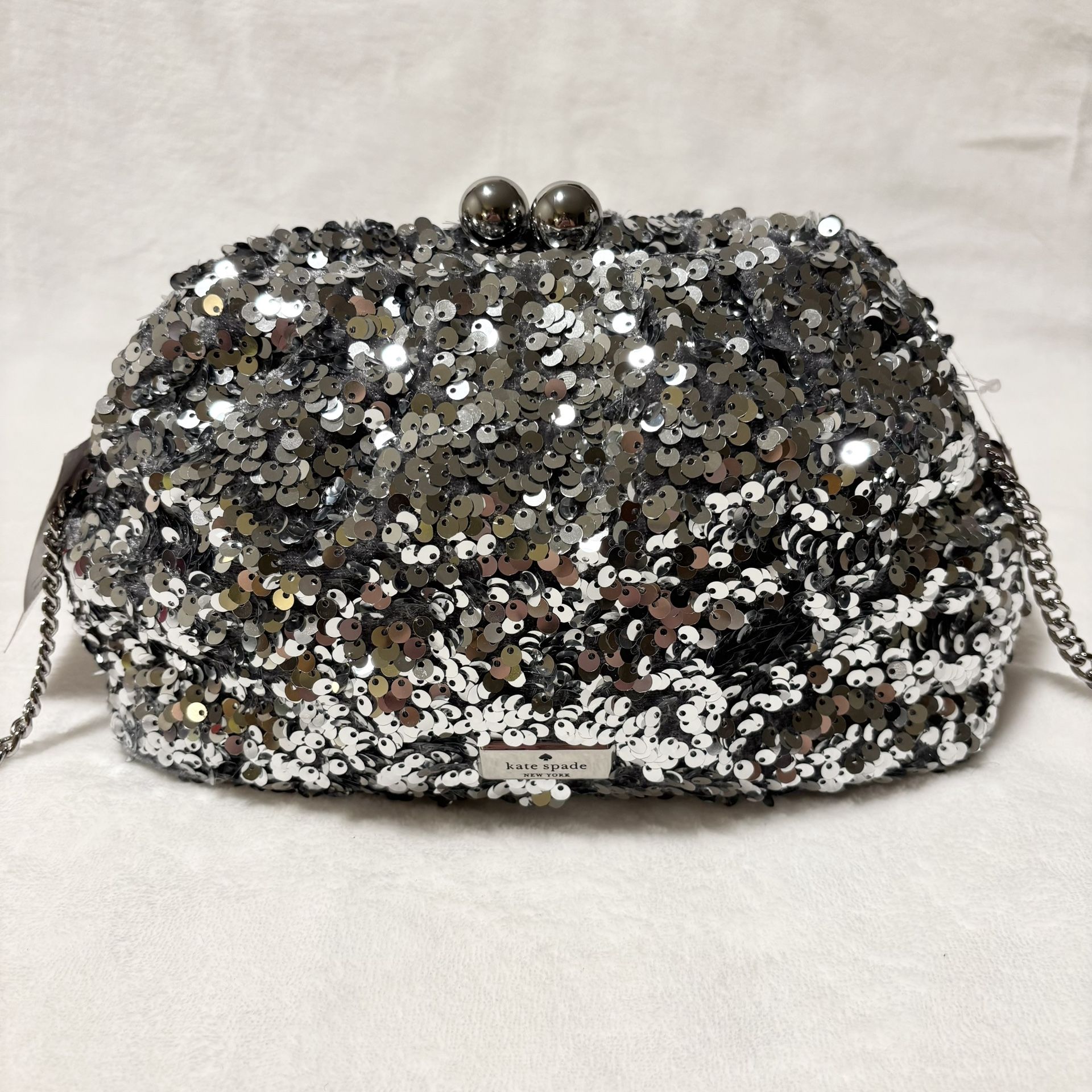 Kate Spade Silver Sequin Convertible Clutch Purse - New with Tags