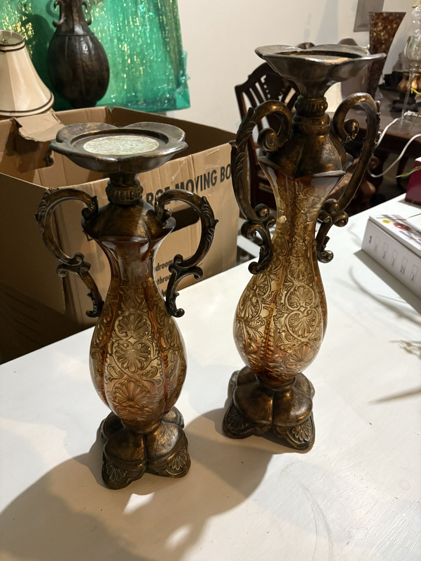Bronze And Gold Glass Candle Holders