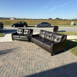 Free Delivery- Real Leather Ashley Couch Set