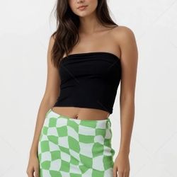 Big Waterblue Sky Green Checkered Soft Knit Mini Skirt Sz M NWT