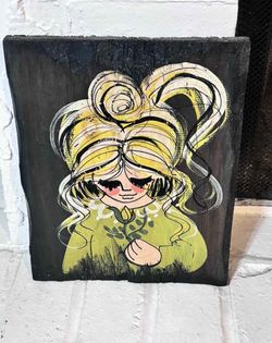 Vintage wood Painting Signed Jan McPHERSON 11.5”Lx14.5”H