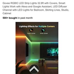 Govee RGBIC LED Strip Lights 32.8ft with Covers, Smart Lights Work with Alexa and Google Assistant, LED Diffuser Channel with LED Lights for Bedroom, 