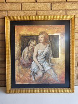 Liz Shewan Original Mixed Media Painting Large Framed Gold Frame Greek Roman Mural Style