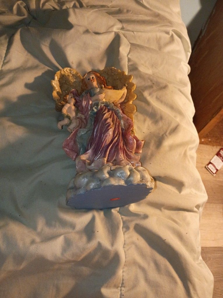 Antique Vintage Angel With Baby With Wings 