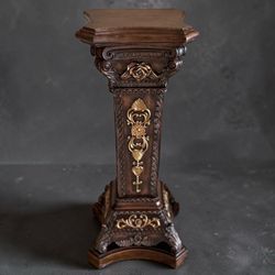 Neoclassical Revival Ornate Carved Wood Pedestal Stand Column 2 Available