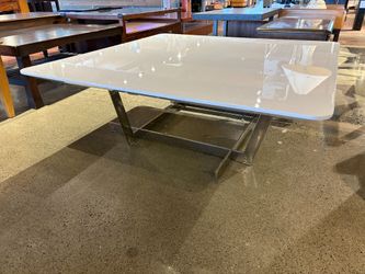 Modern White Glossy Coffee Table with Chrome Base