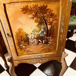 Antique 1800’s Music Cabinet Hand Painted Courting Scene.