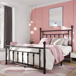 Edsall Metal Platform Bed with Slatted Headboard and Footboard size Queen
