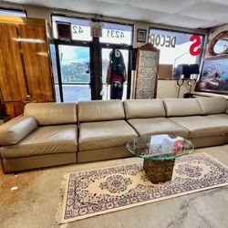 Genuine Leather Gray Sectional 