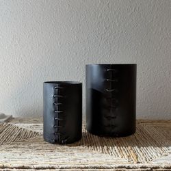 Black leather candle holders / vases