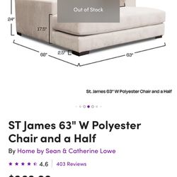 ST James 63" W Polyester Chair and a Half