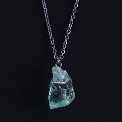 Andara Crystal Glass 8 gram ocean blue pendant necklace silver chain color


