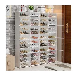 (FIRM PRICE )Ealing Plastic Shoe Cabinet with Doors, 8 Tiers 96 Pairs,58.5'' Tall Shoe Rack Organizer Cabinet,Easy Assembly, Plastic, Adjustable, Stac