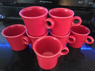 Fiesta Red Ceramic Coffee Mugs Set of 7